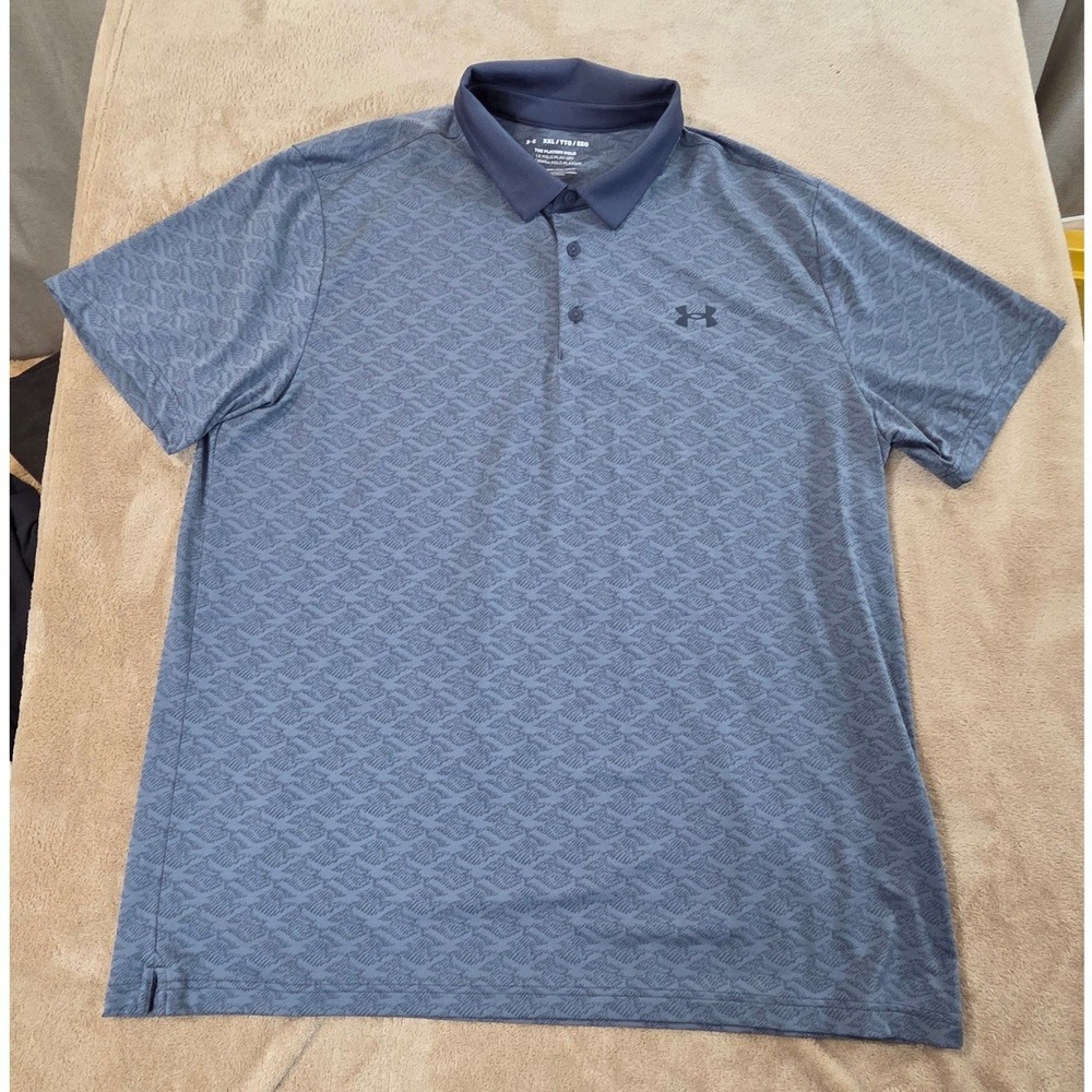 Under Armour THe Play Off polo shirt Men's size XXL blue AOP short sleeve EUC